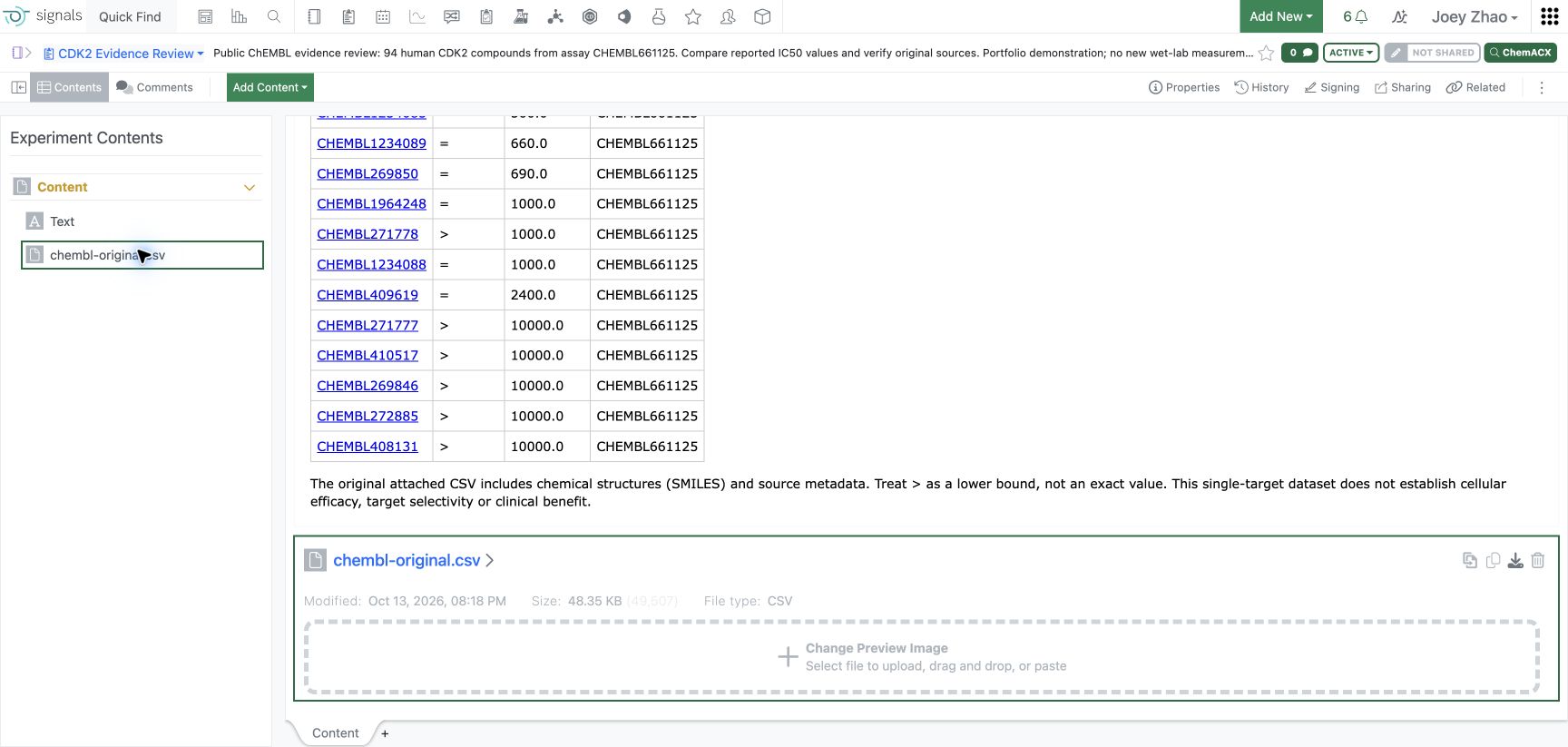 Original CSV attachment saved in the experiment