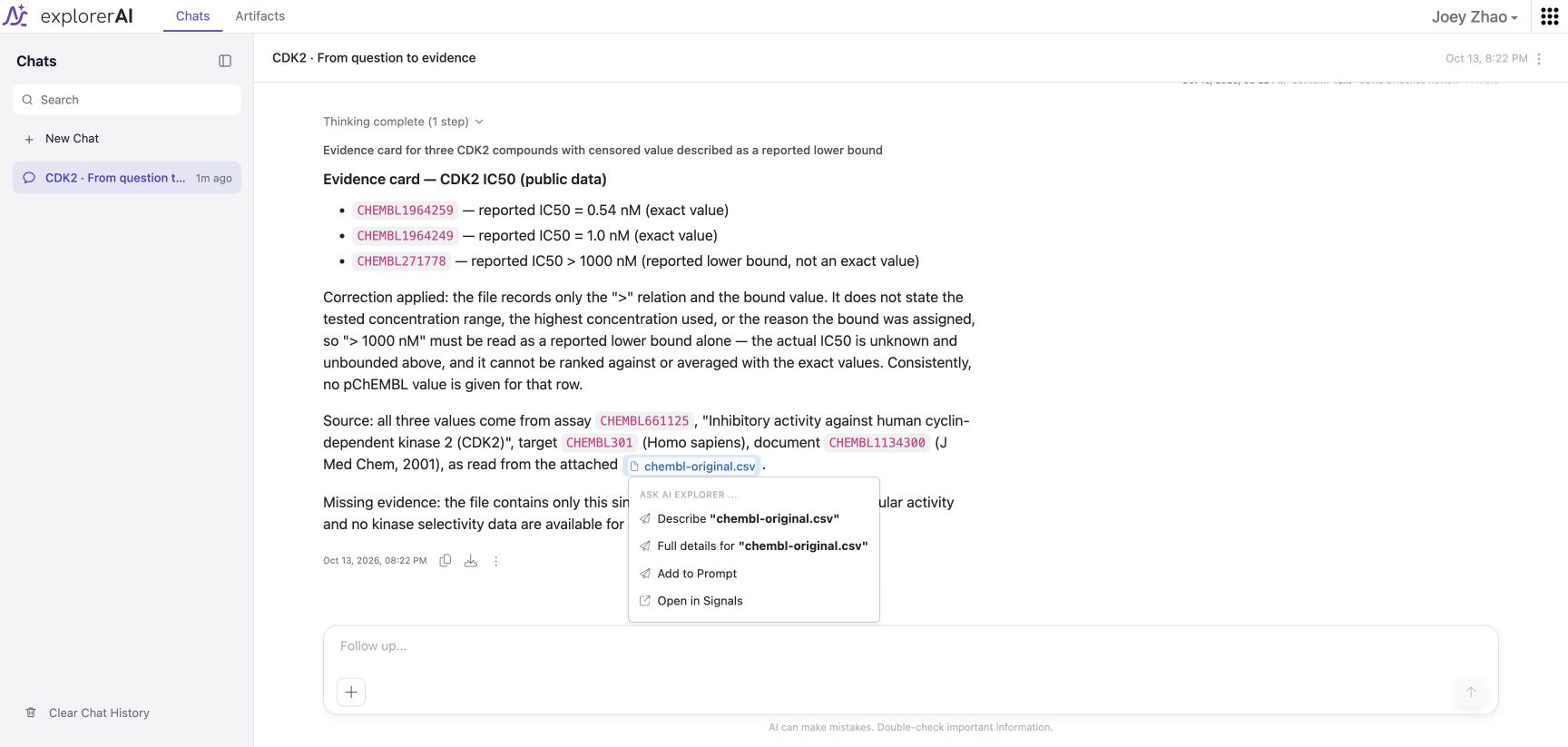Signals AI 的来源附件菜单