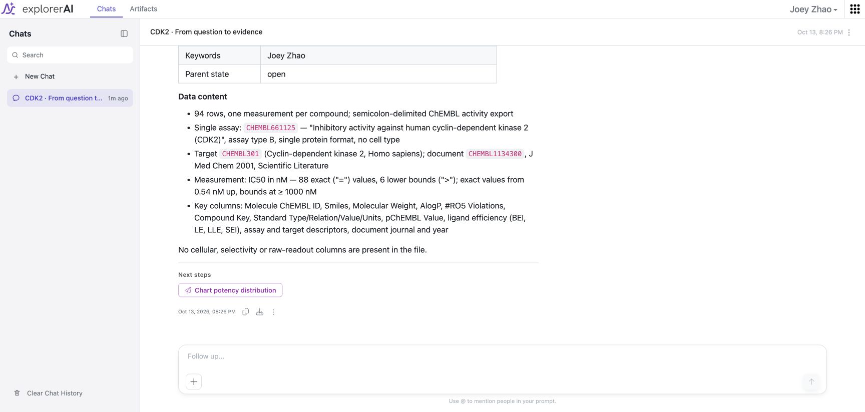 AI showing the source CSV metadata and context